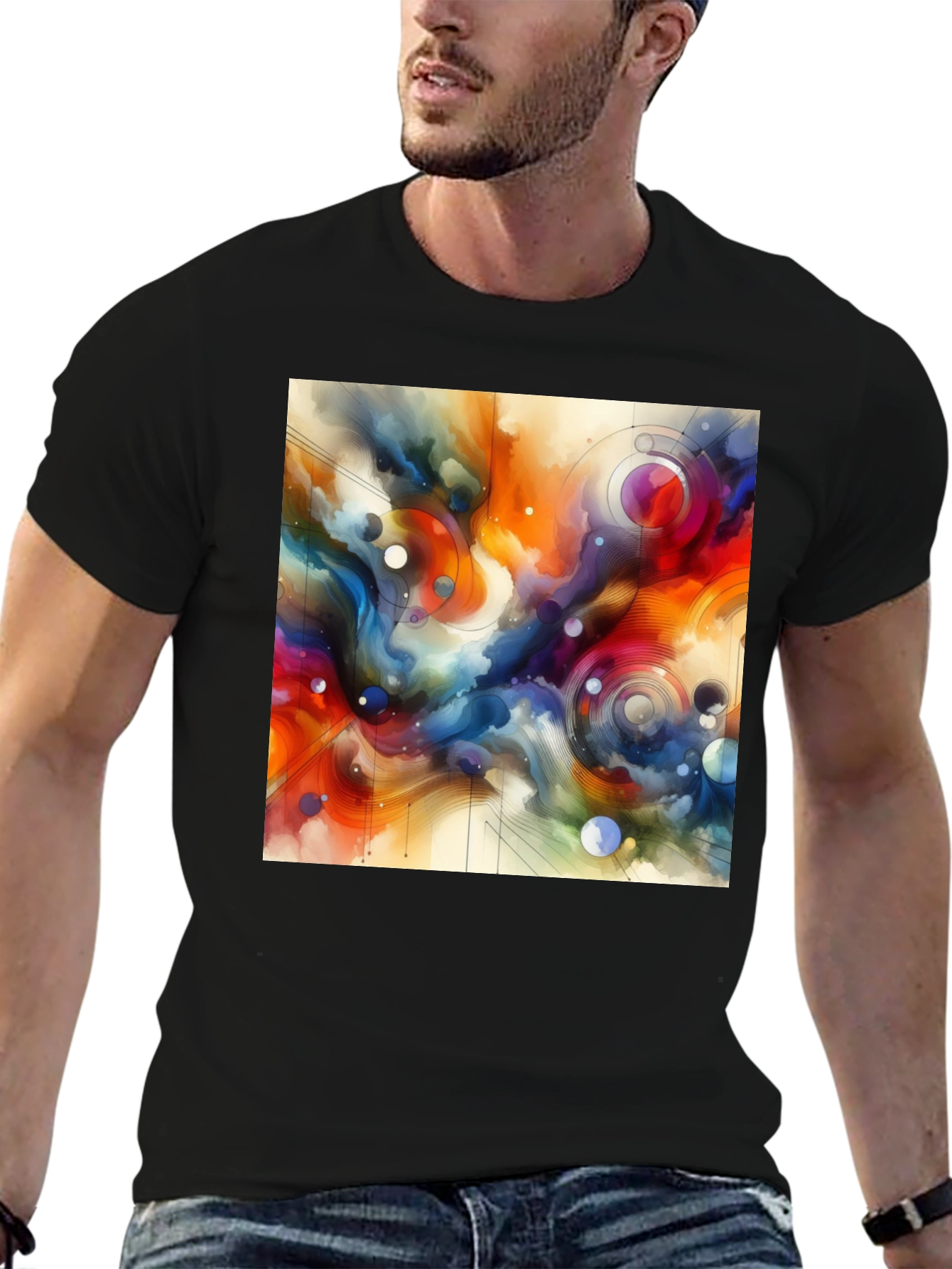 Abstract Art Graphic Tee - Stylish Mens Black T-Shirt
