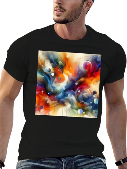 Abstract Art Graphic Tee - Stylish Mens Black T-Shirt