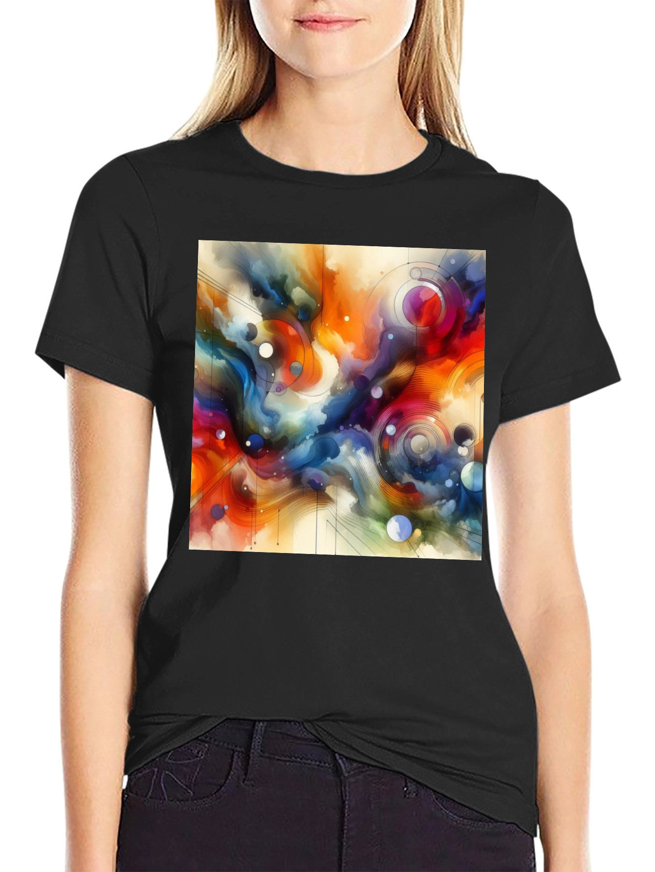 Abstract Art Graphic Tee - Stylish Mens Black T-Shirt