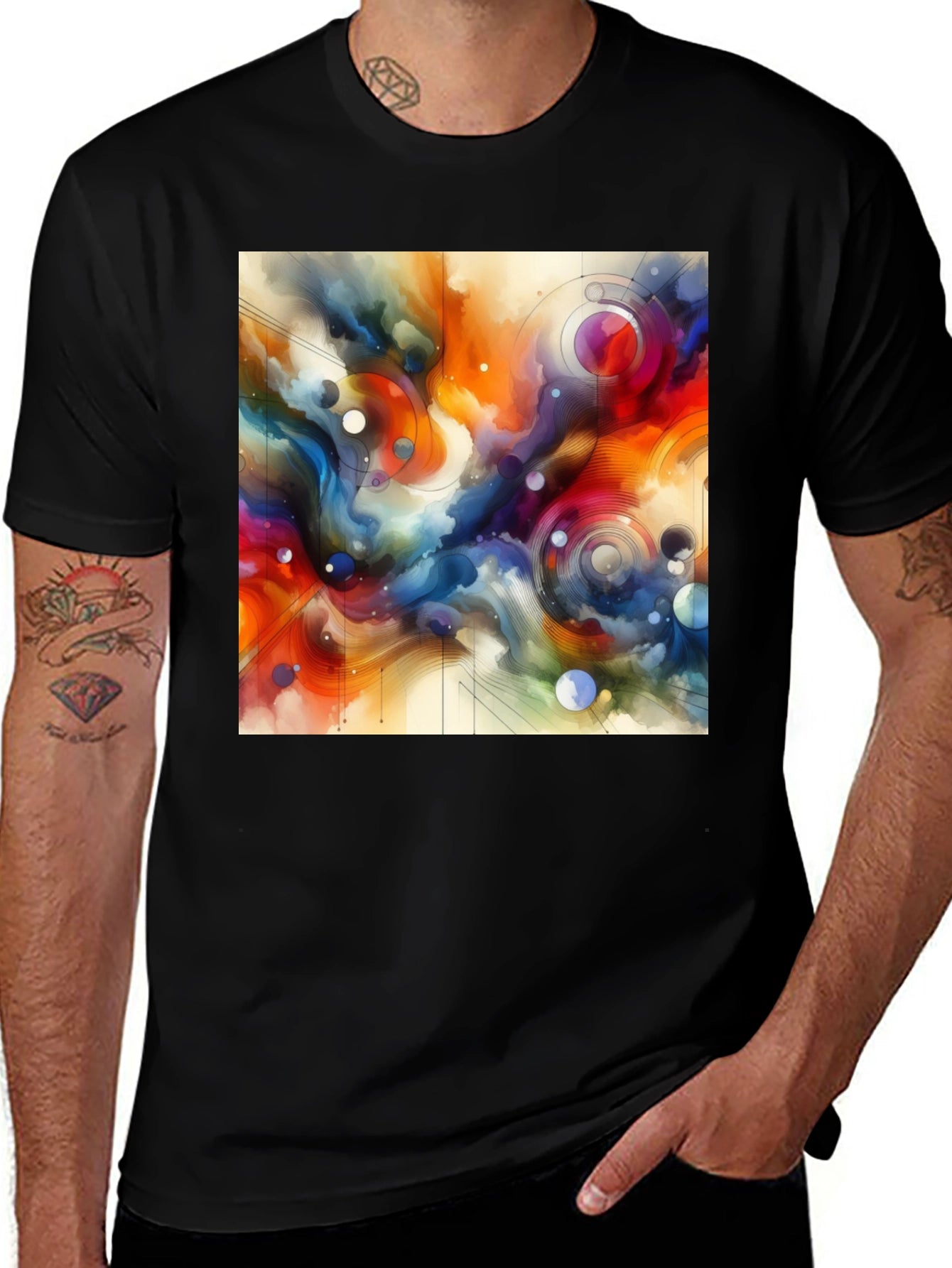Abstract Art Graphic Tee - Stylish Mens Black T-Shirt