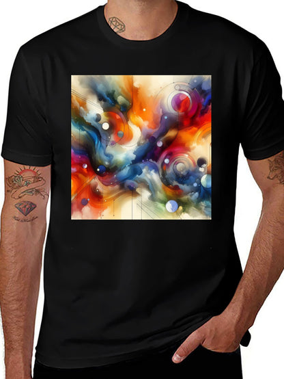 Abstract Art Graphic Tee - Stylish Mens Black T-Shirt