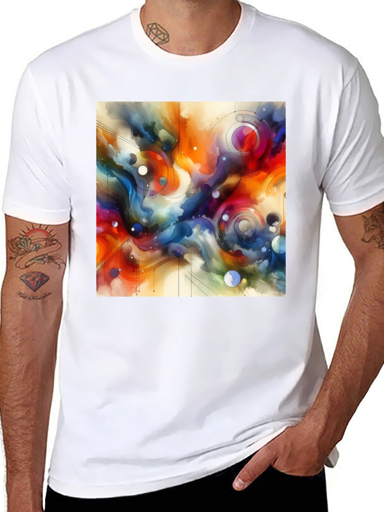 Abstract Art Graphic Tee - Stylish Mens Black T-Shirt
