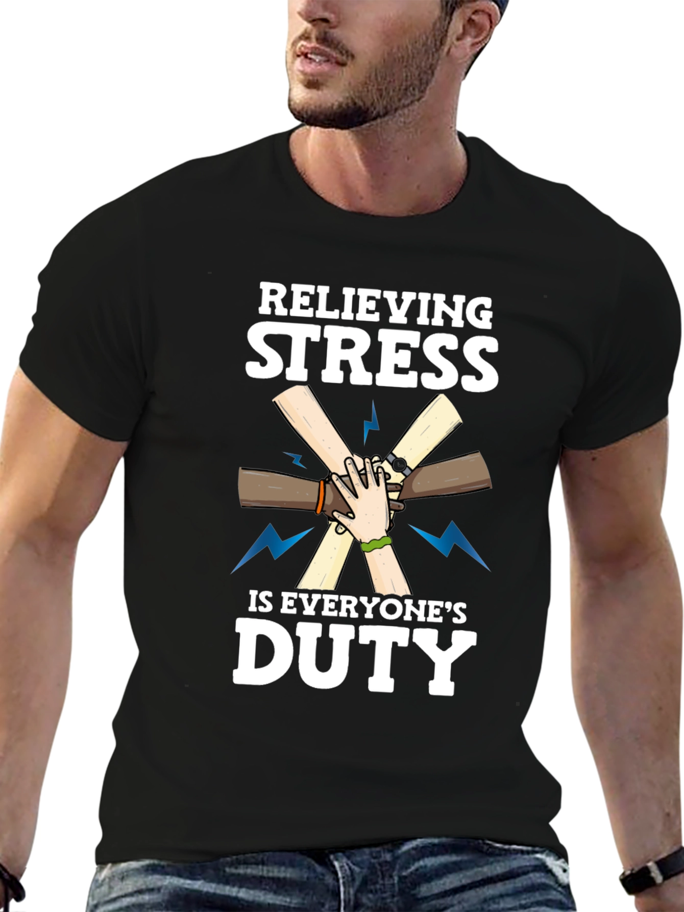 Relieving Stress Is Everyones Duty Black T-Shirt