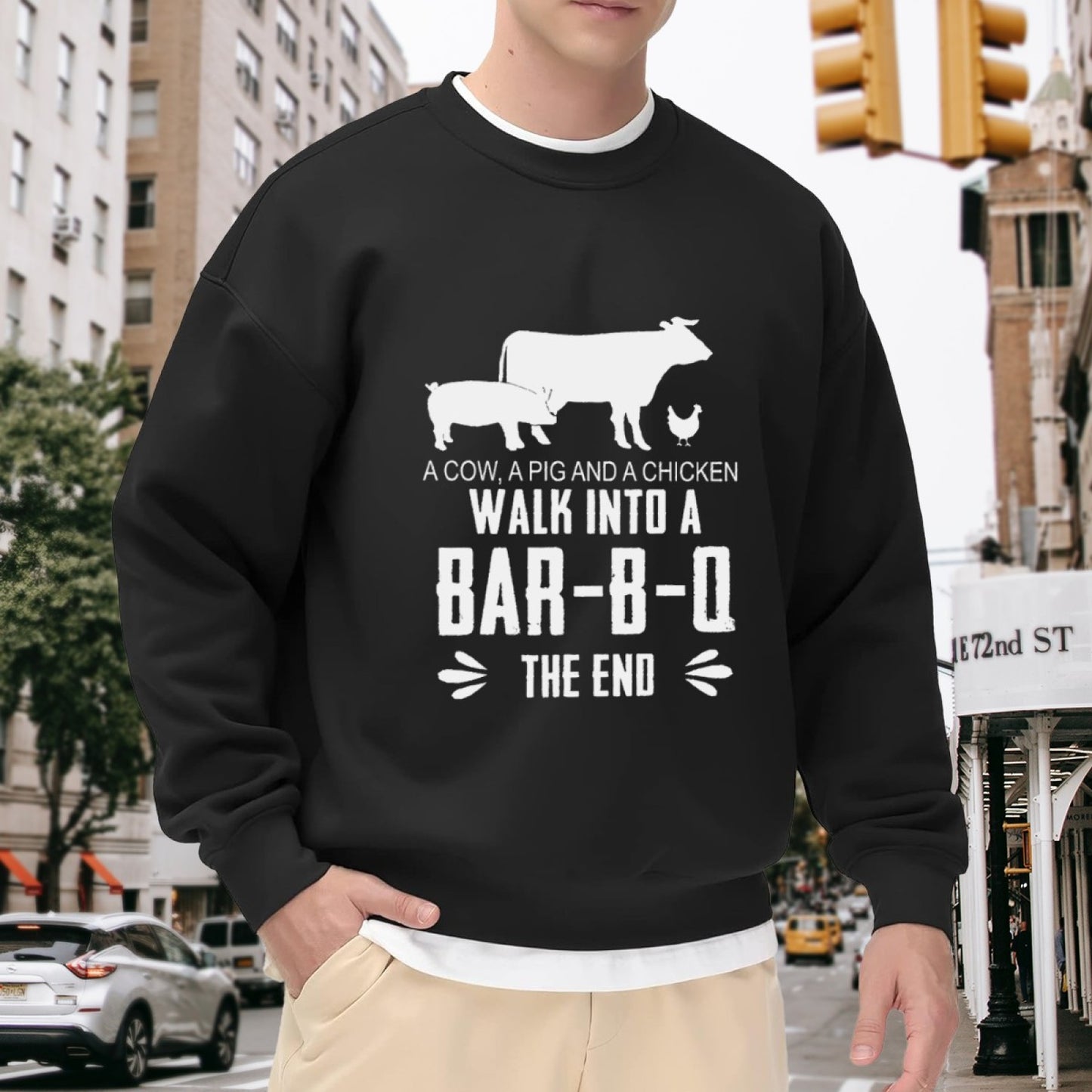 Unisex BBQ Joke "Walk Into A Bar-B-Q" Graphic Sweatshirt