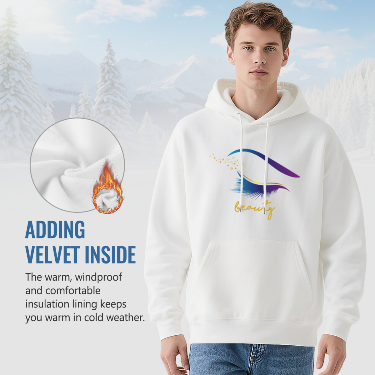 Stylish Abstract Eye & Beauty Script Hoodie