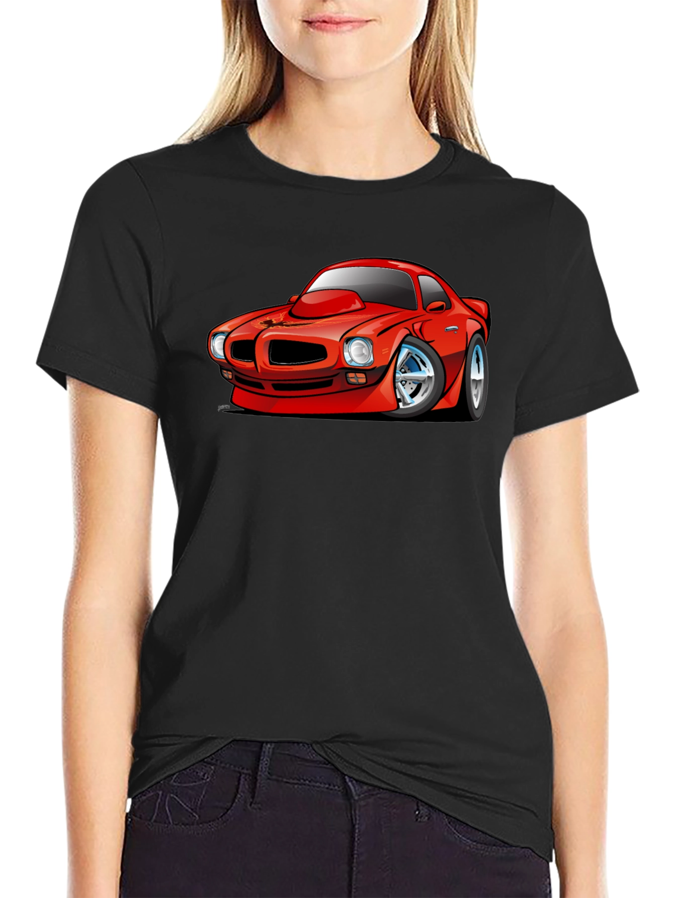 Cartoon Car Graphic T-Shirt - Black