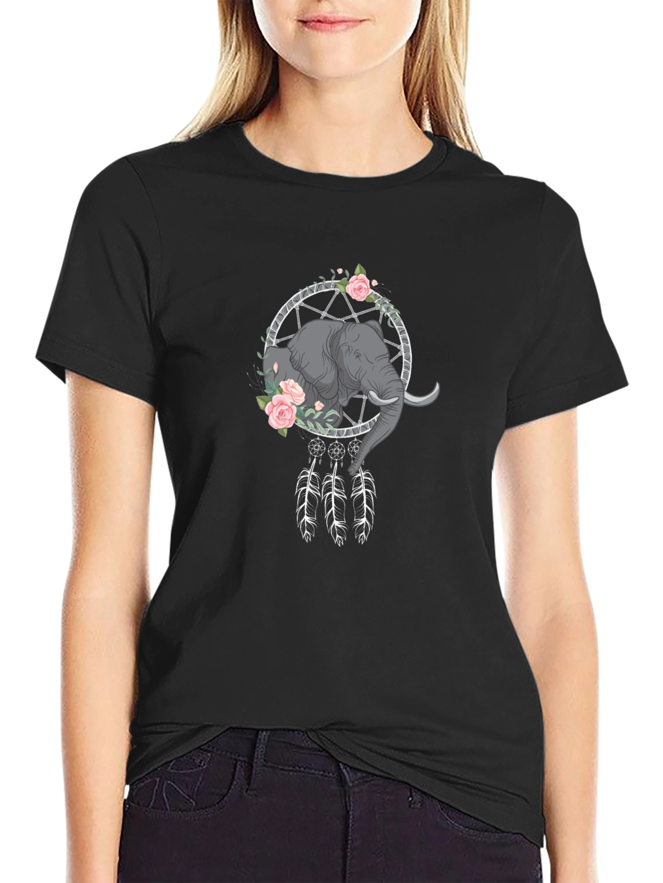 Elephant Dreamcatcher Graphic Tee - Black T-Shirt