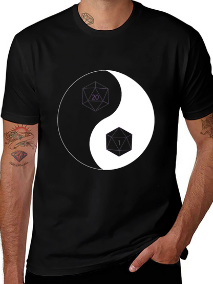 Yin Yang D20 & D6 Dice T-Shirt - Black