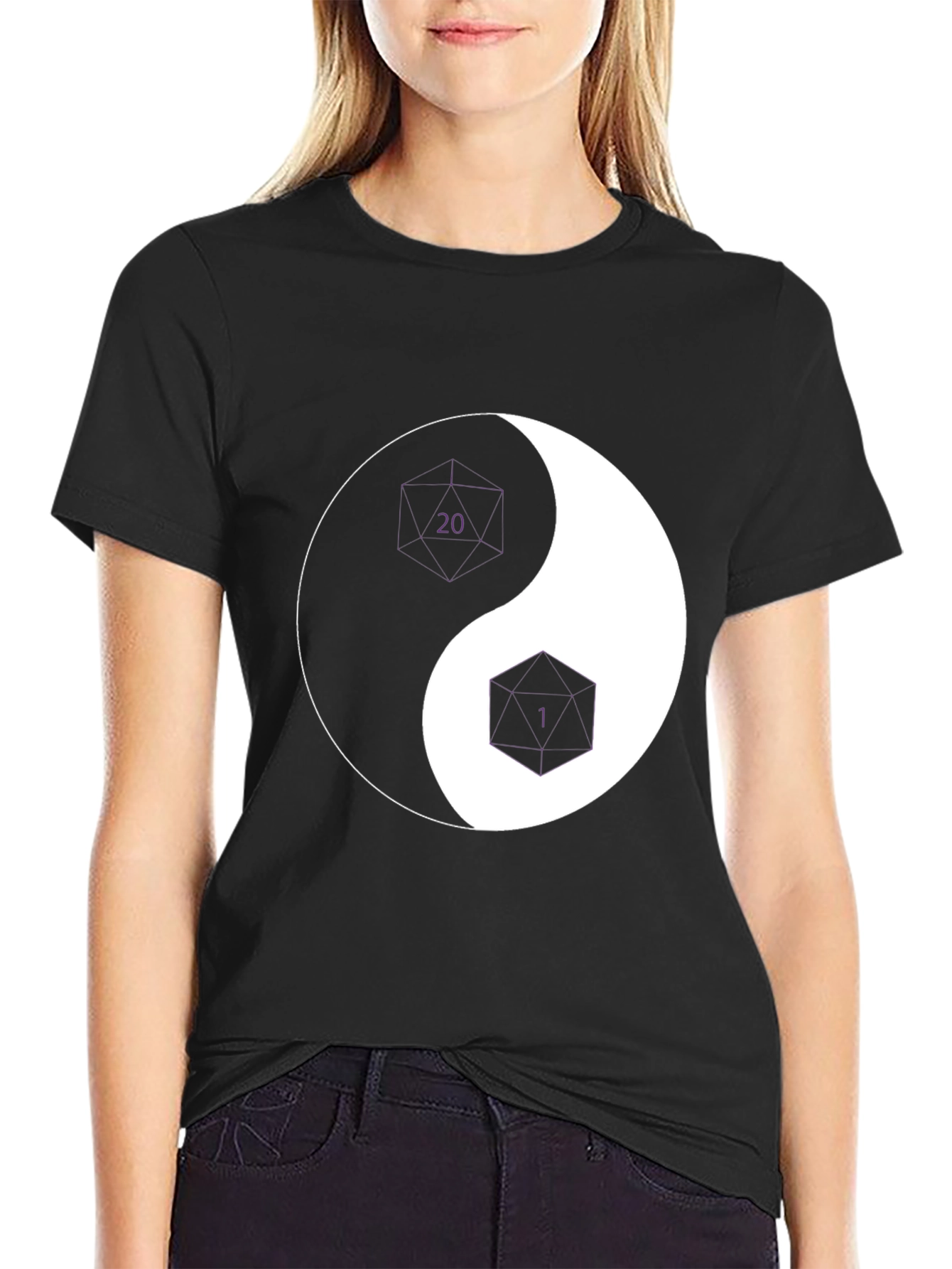 Yin Yang D20 & D6 Dice T-Shirt - Black