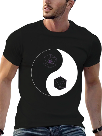 Yin Yang D20 & D6 Dice T-Shirt - Black