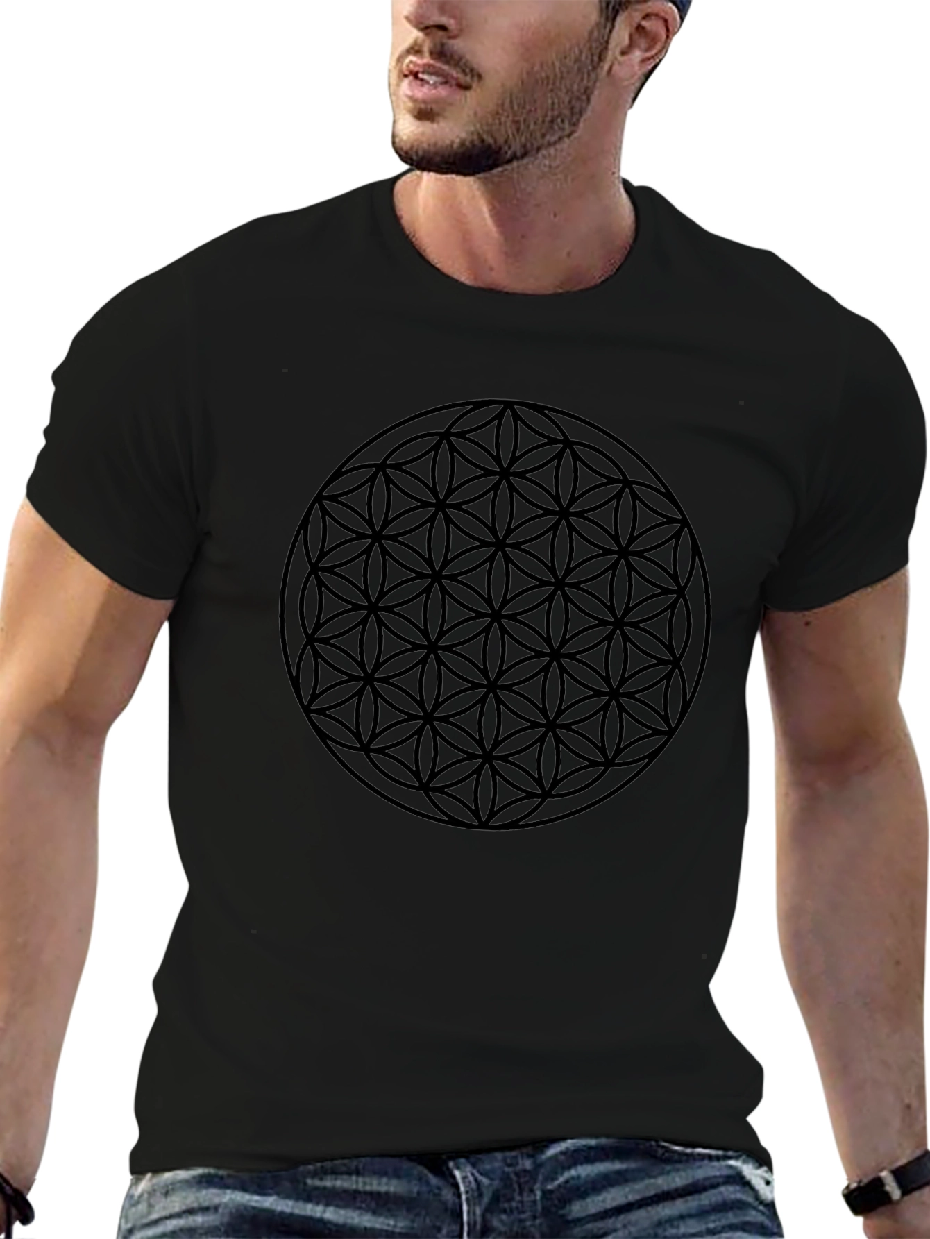 Flower of Life Black Graphic Tee - Geometric Design