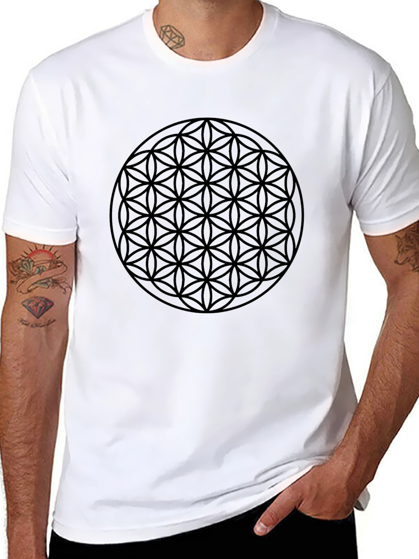 Flower of Life Black Graphic Tee - Geometric Design