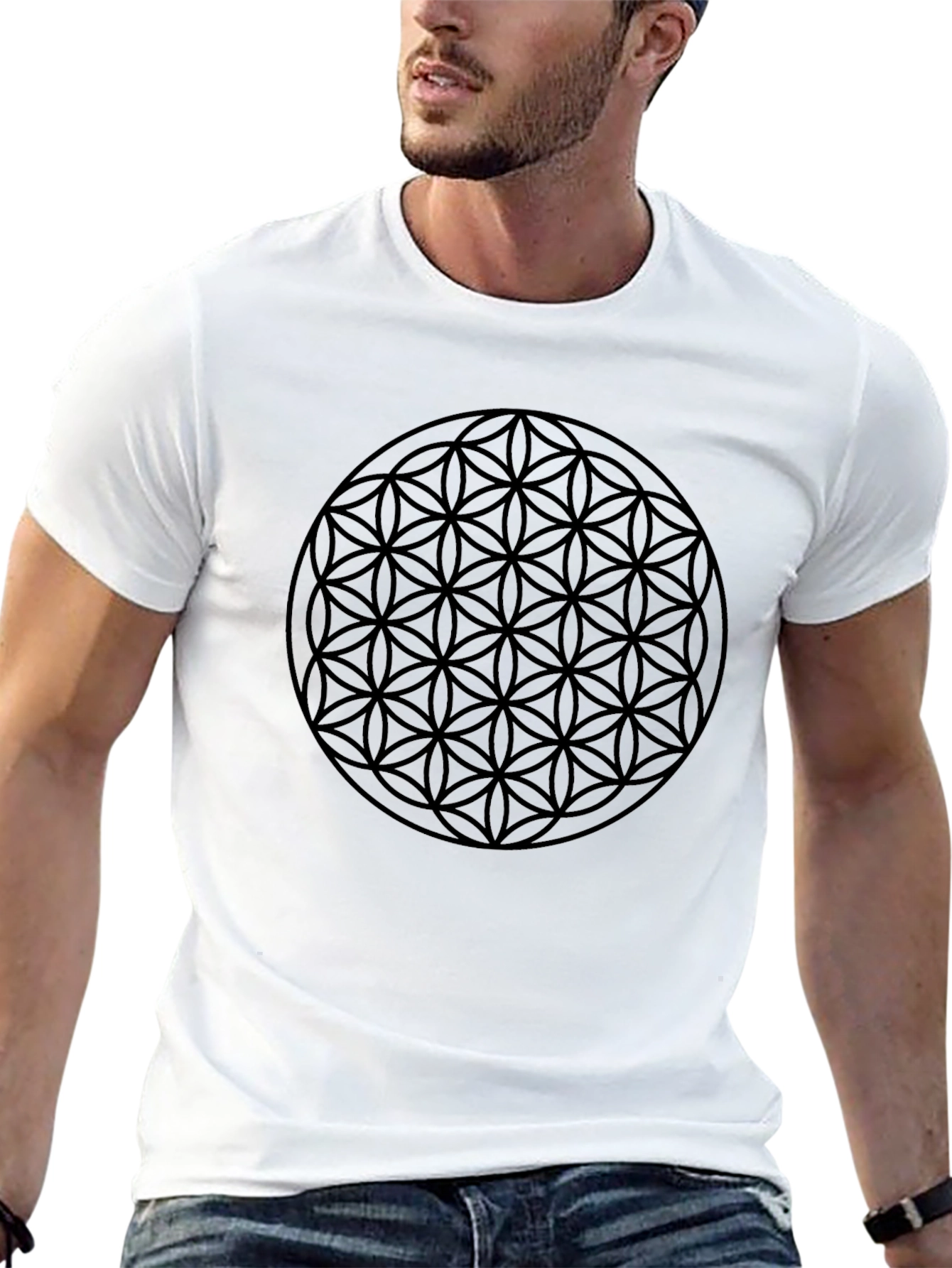 Flower of Life Black Graphic Tee - Geometric Design