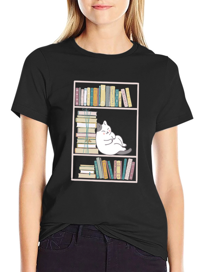 Bookish Cat Graphic Tee - Unisex Black T-Shirt