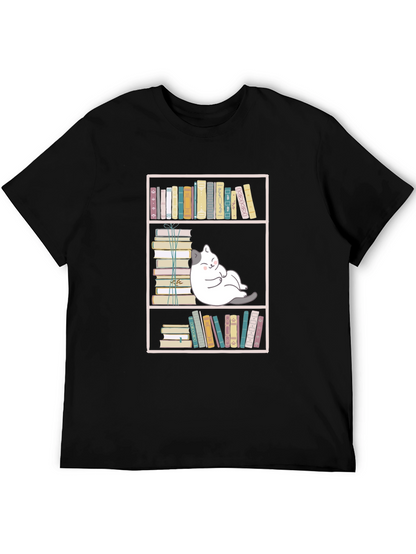 Bookish Cat Graphic Tee - Unisex Black T-Shirt