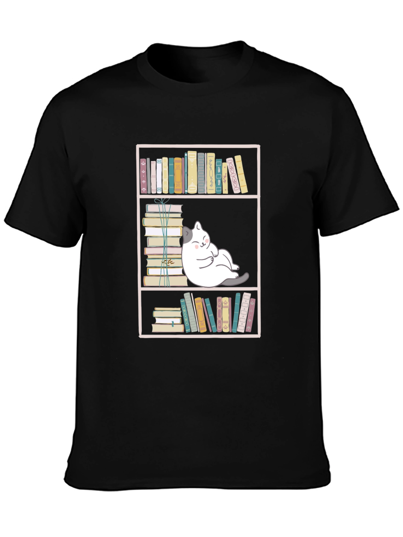 Bookish Cat Graphic Tee - Unisex Black T-Shirt