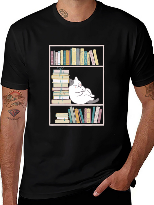 Bookish Cat Graphic Tee - Unisex Black T-Shirt