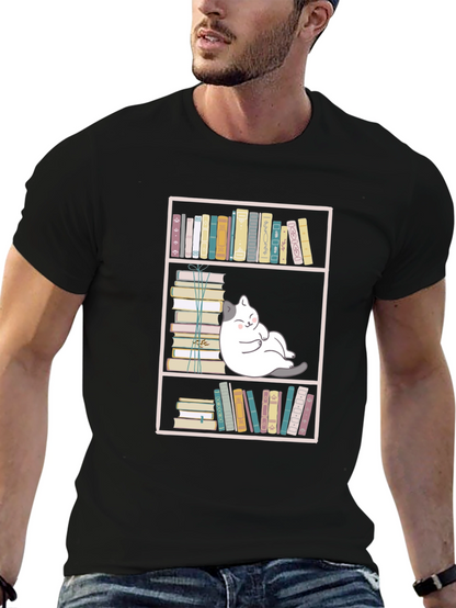 Bookish Cat Graphic Tee - Unisex Black T-Shirt