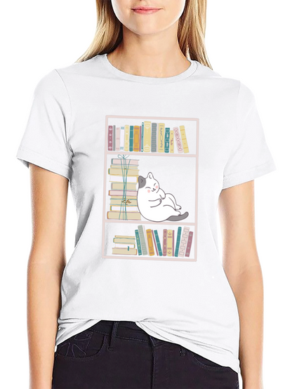 Bookish Cat Graphic Tee - Unisex Black T-Shirt