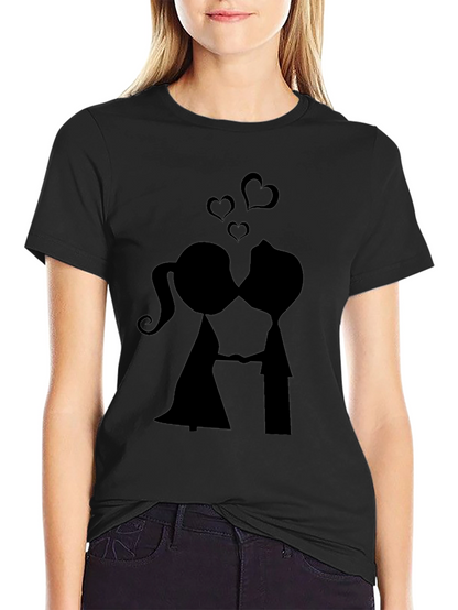Kissing Couple Black Graphic Tee - Romantic Design