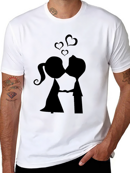 Kissing Couple Black Graphic Tee - Romantic Design