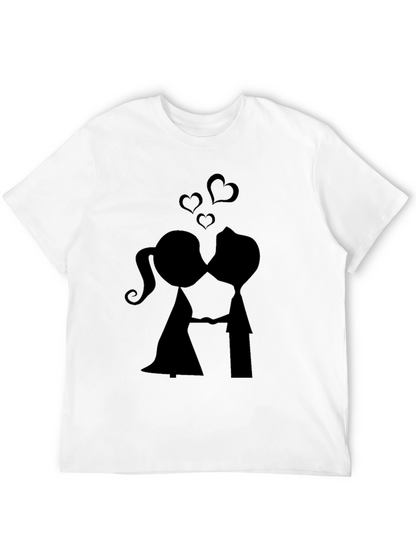Kissing Couple Black Graphic Tee - Romantic Design