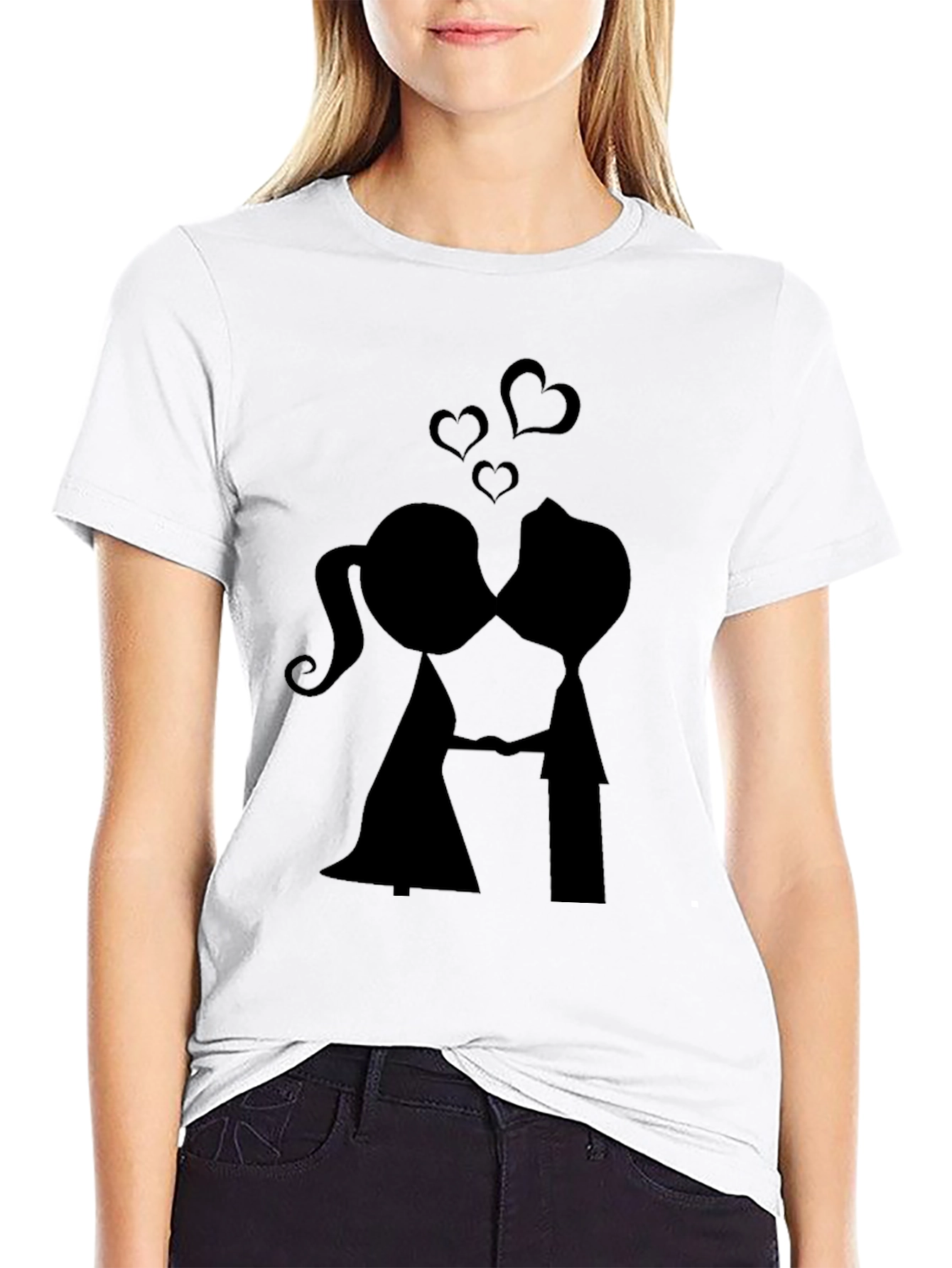 Kissing Couple Black Graphic Tee - Romantic Design