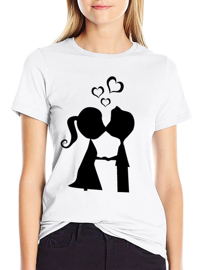 Kissing Couple Black Graphic Tee - Romantic Design