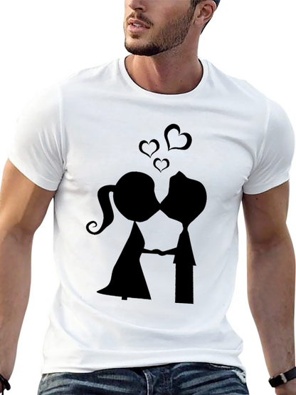 Kissing Couple Black Graphic Tee - Romantic Design