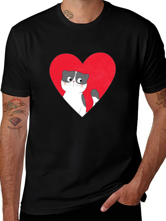 Heart Cat Graphic Tee - Black