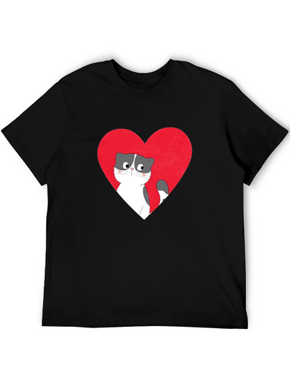 Heart Cat Graphic Tee - Black