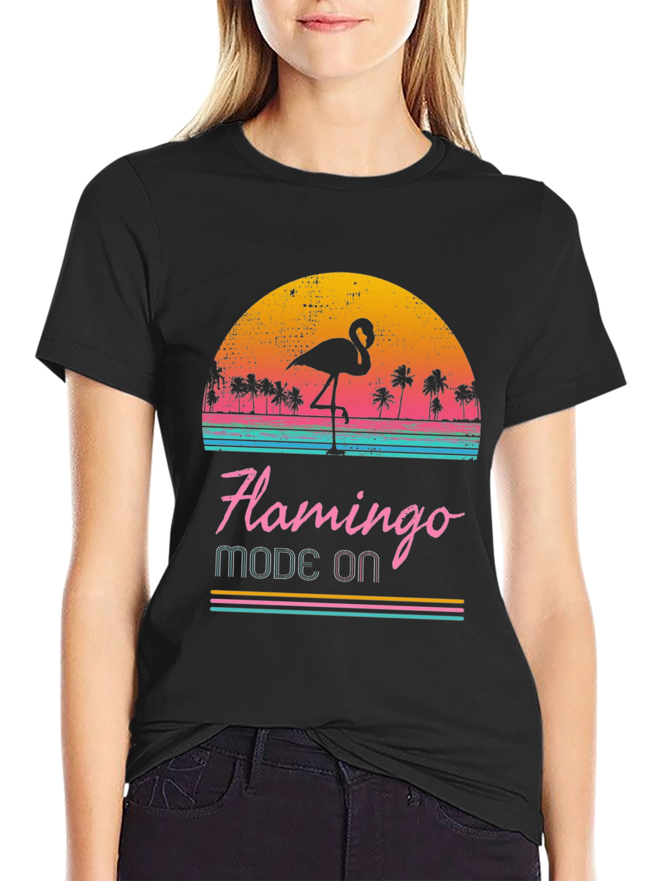 Retro Flamingo Mode On T-Shirt