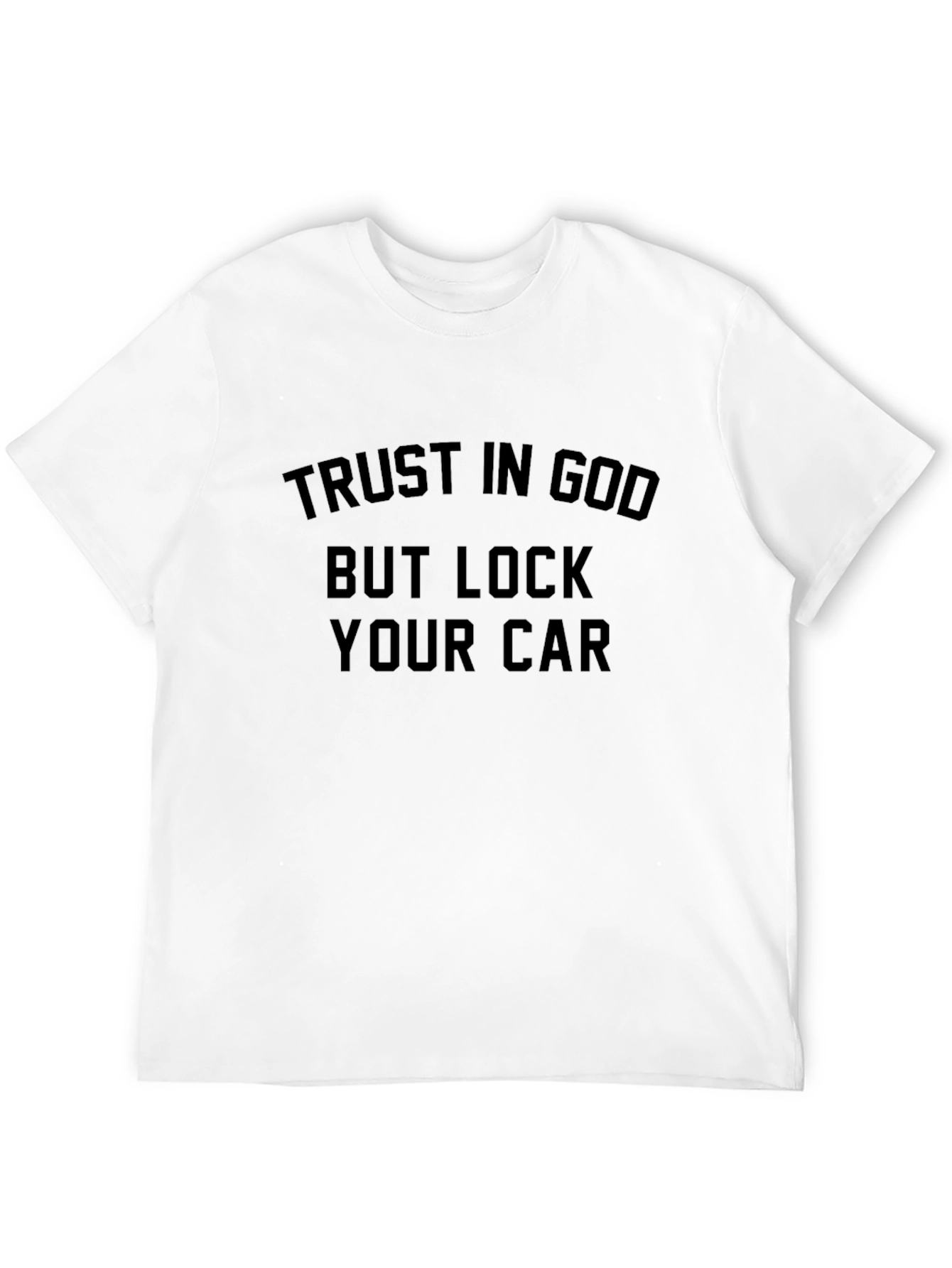 Trust God Lock Car Black T-Shirt