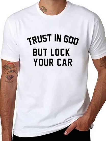 Trust God Lock Car Black T-Shirt