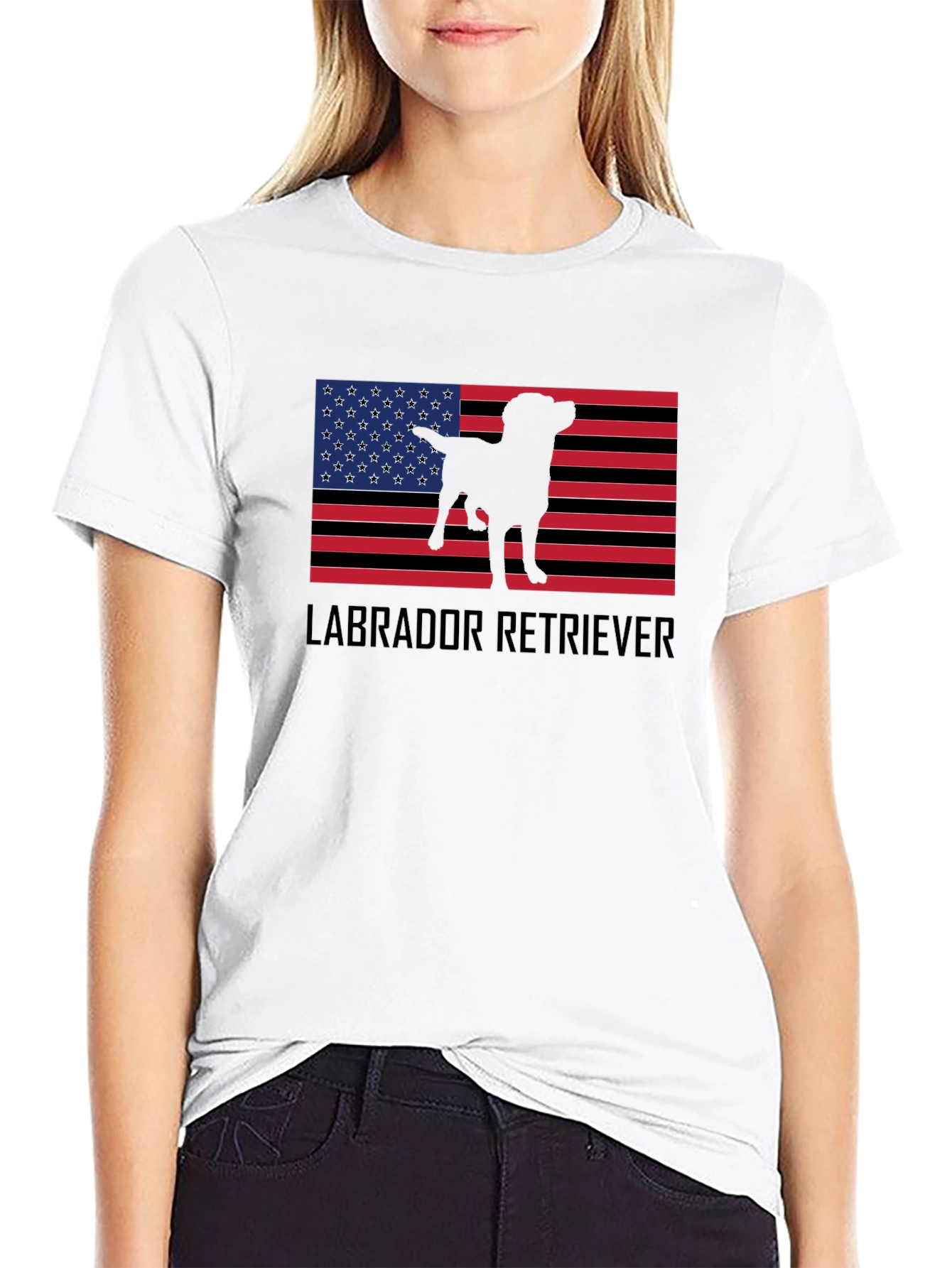 Labrador Retriever American Flag Black T-Shirt