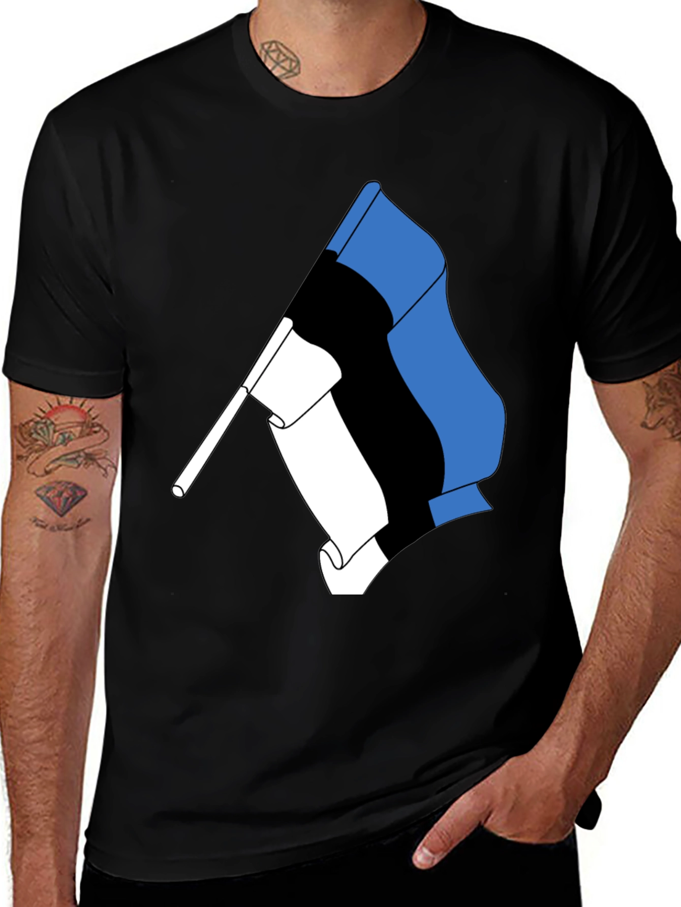Estonian Flag Graphic Tee - Black Cotton T-Shirt