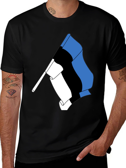 Estonian Flag Graphic Tee - Black Cotton T-Shirt