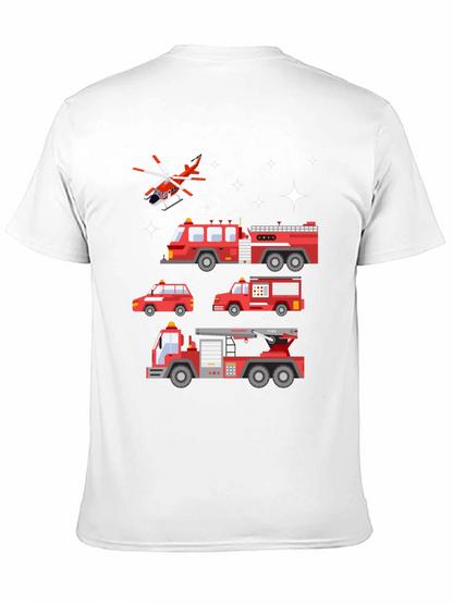 Fire Trucks Graphic Tee - Black Cotton T-Shirt