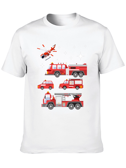 Fire Trucks Graphic Tee - Black Cotton T-Shirt