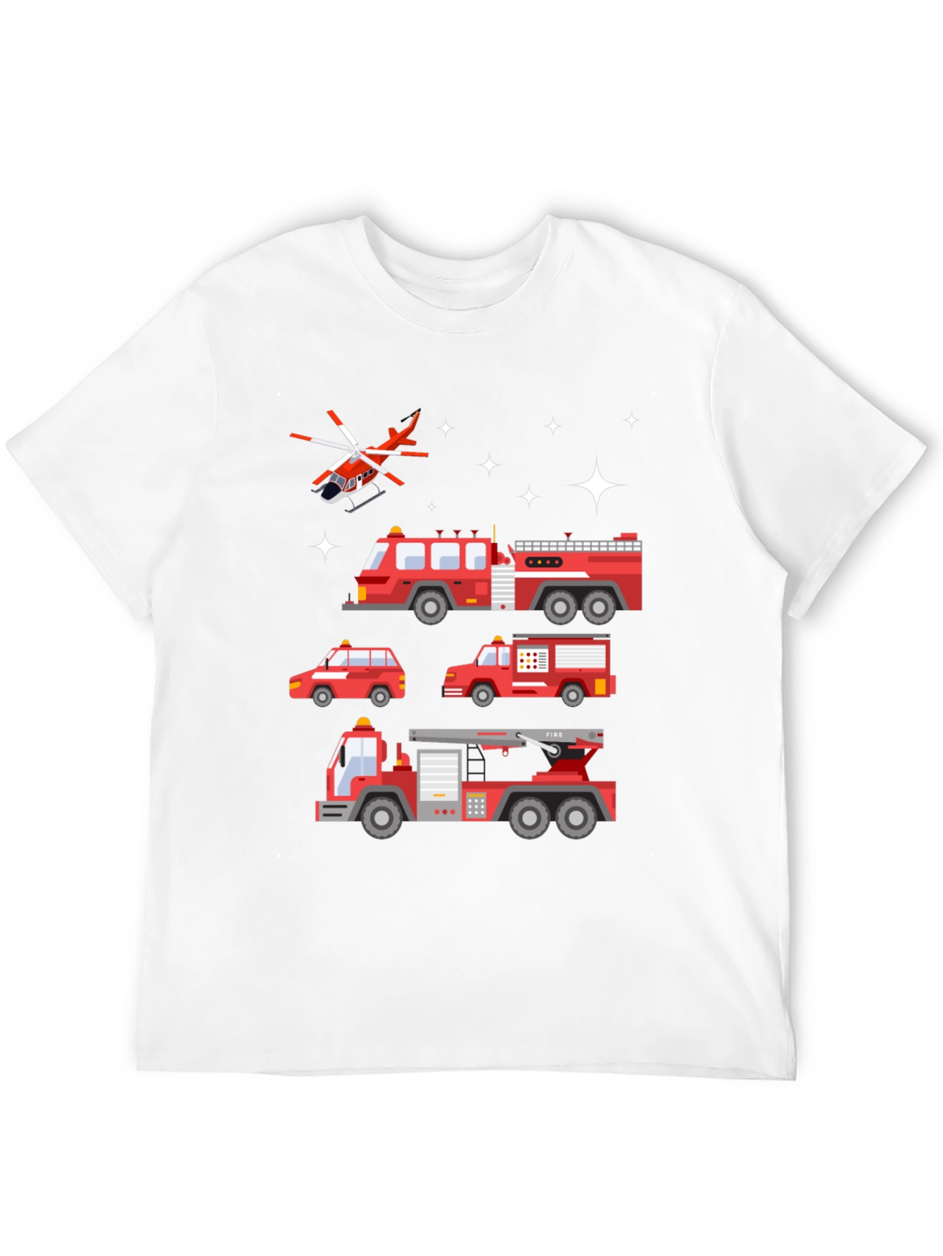 Fire Trucks Graphic Tee - Black Cotton T-Shirt