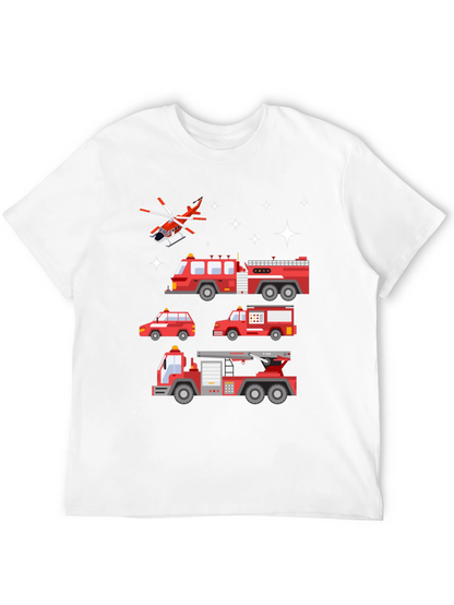 Fire Trucks Graphic Tee - Black Cotton T-Shirt