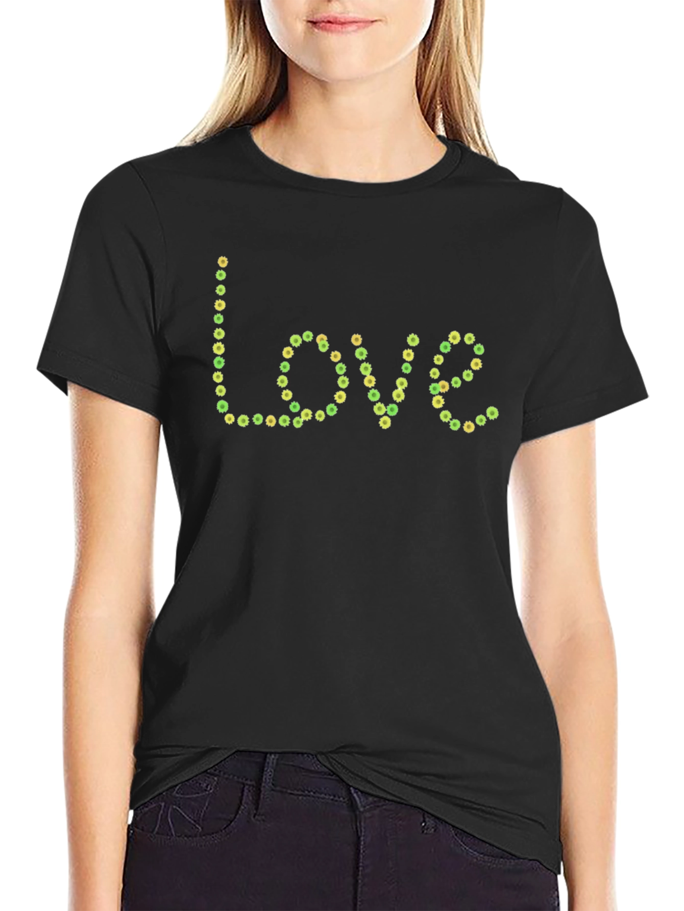 Floral Love Graphic Black T-Shirt