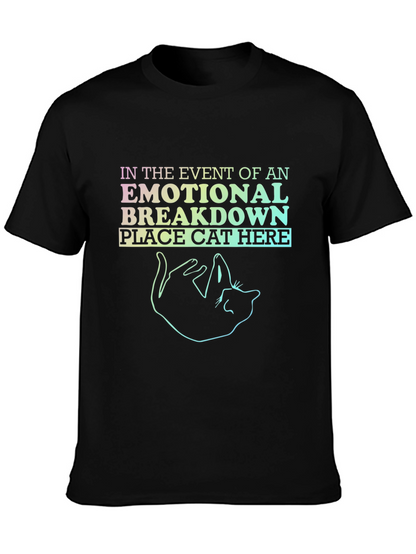 Emotional Breakdown Cat Graphic Tee - Black