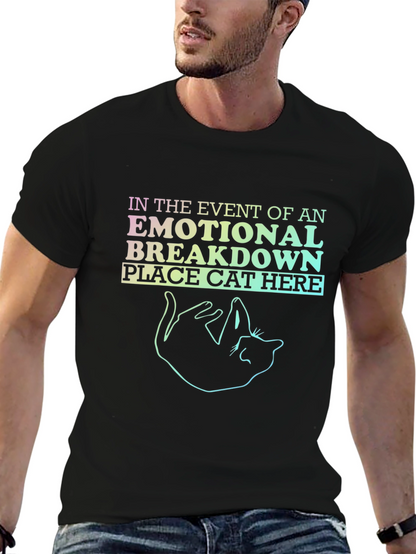 Emotional Breakdown Cat Graphic Tee - Black