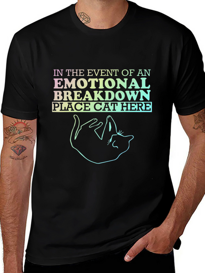 Emotional Breakdown Cat Graphic Tee - Black