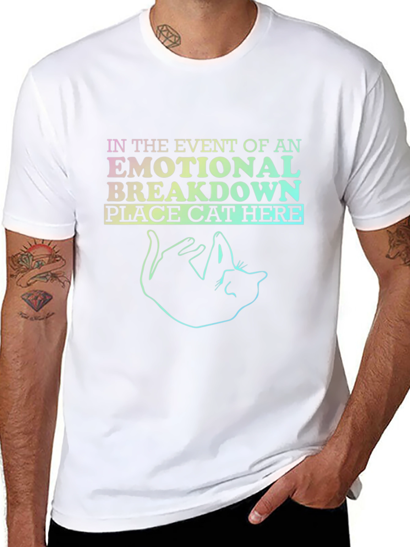 Emotional Breakdown Cat Graphic Tee - Black