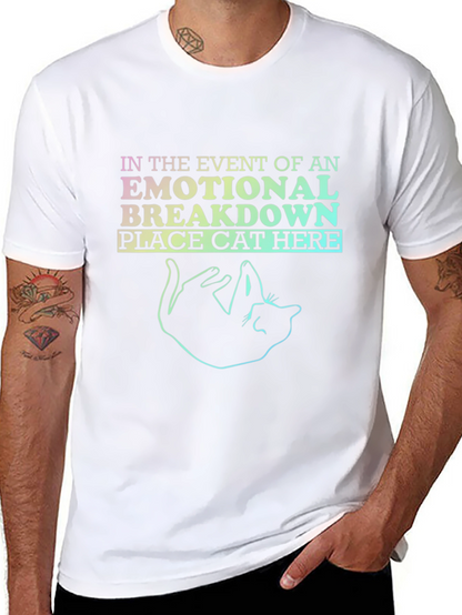 Emotional Breakdown Cat Graphic Tee - Black