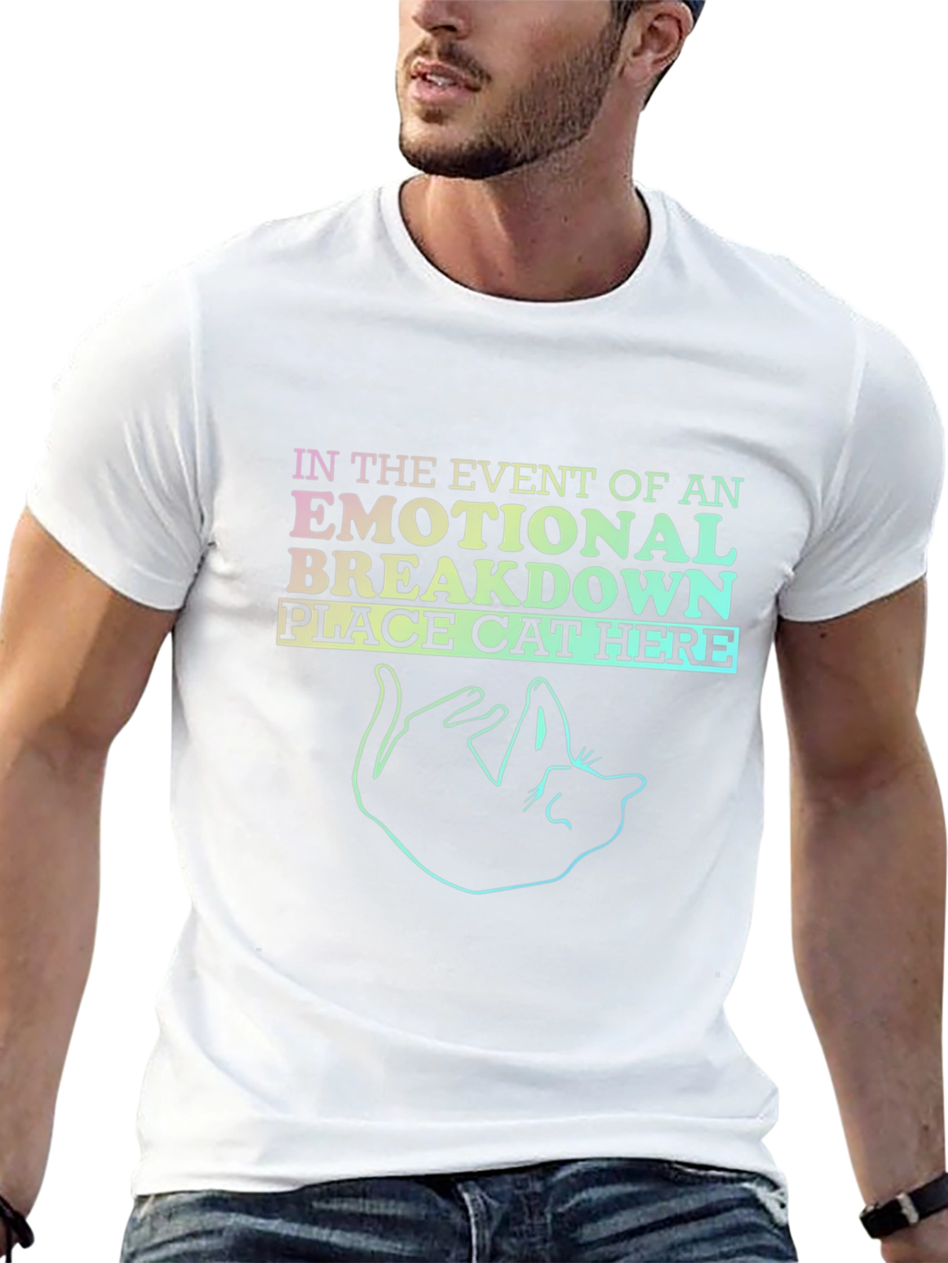 Emotional Breakdown Cat Graphic Tee - Black