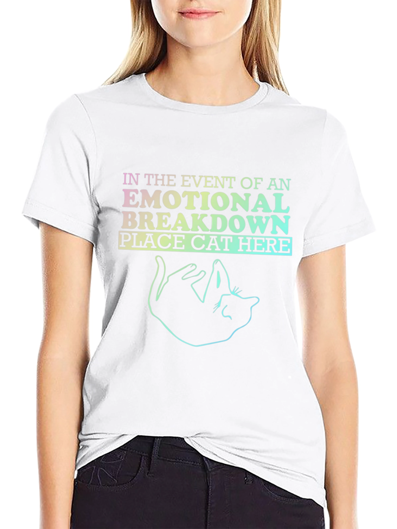 Emotional Breakdown Cat Graphic Tee - Black