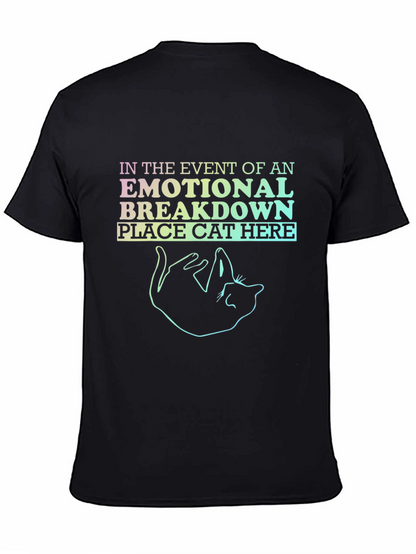 Emotional Breakdown Cat Graphic Tee - Black